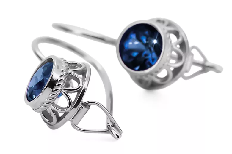 Vintage šperky náušnice szafir 925 strieborný VEC117s